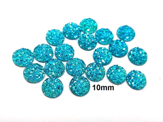 CA166 - 10 pcs Druzy Resin Embellishment Cabochons Blue Aqua - 10mm - Dome Circle
