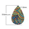 P793 - 10 pcs. Black and Green Multicolor Filigree Floral Faux Leather Dangle Charms Pendants - Teardrop - 56mm (2.2") - Double Sided