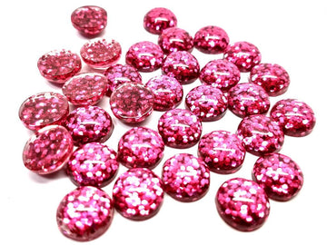 CA218 - 10 pcs Druzy Resin Embellishment Cabochons - 12mm - Glitter Style - Hot Pink Fuchsia - Solid