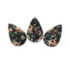 P884 - 10 pcs. Black and Brown Floral Faux Leather Dangle Charms Pendants - Teardrop - 56mm (2.2") - Double Sided - Great for Earrings, Necklaces or Dangles