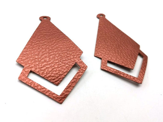P919 - 10 pcs. Metallic Copper Faux Leather Textured Dangle Charms Pendants - Diamond Teardrop - 58mm (2.3") -Great for Light Earrings or Dangles