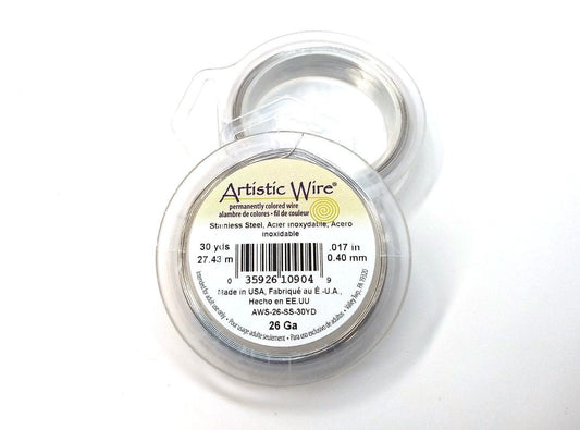 B088 - 1 Roll - 30yds (27.43M) - Stainless Steel Silver Tone Craft Wire Cord - 0.017" (0.4mm) - 26 Gauge - Tarnish Resistant! Made in the USA!