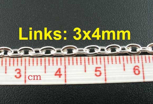 N107 - 5M (16.4 Ft) - Silver Plated Chain Link - 3 x 4mm