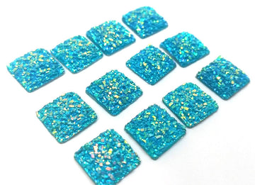 CA796 - 10 pcs Druzy Resin Embellishment Cabochons Blue Aqua Multicolor AB - 12mm - Square - Dome Style