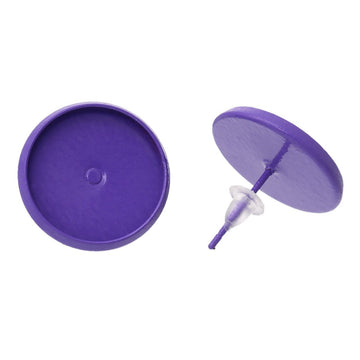 E043 - SALE - 10 pcs. Purple Earring Posts Studs Settings Bezels Cabochons Tacks- 14mm Glue Pad Setting - Includes Earring Backs!
