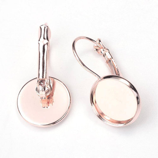 E060 - 10 pcs. Rose Gold Plated Earring Clips Settings Lever Back Bezels Cabochons - 14mm Glue Pad Setting