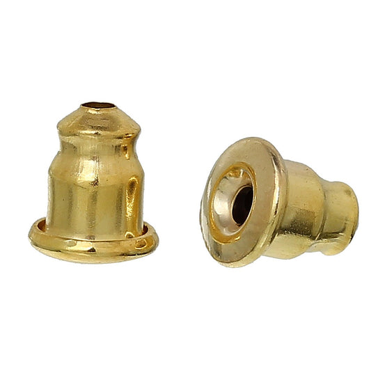 E132 - 200pcs (100 Pairs) Gold Plated Ear Nuts - 5.5mm x 5mm - Earring Stoppers! - Bullet Design - High Quality! Hole Size: 1mm