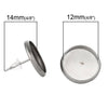 E198 - 30 pcs. 304 Stainless Steel Earring Posts Studs Settings Bezels Cabochons Tacks - 12mm Glue Pad Setting - Silver Tone