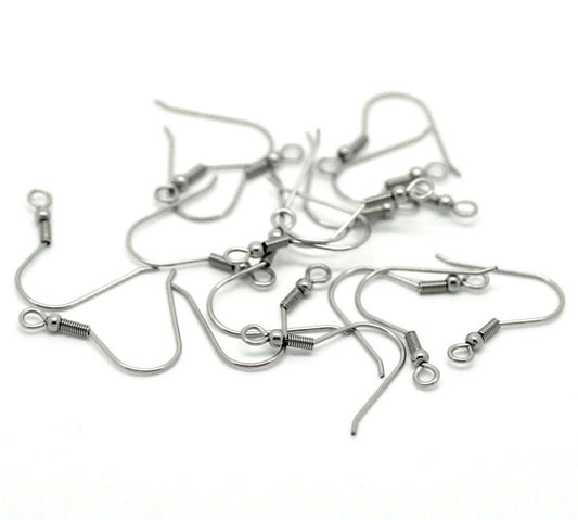 E209 - 100 pcs 304 Stainless Steel Earring Hooks with Spring and Ball - 18x20mm - Parallel Loop
