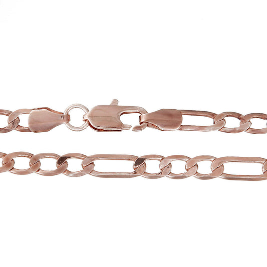 N042 - 1pc. Rose Gold Plated Figaro 3:1 Chain Link Necklace with Lobster Clasp - 55cm (21 5/8") - 3mm x 2.5mm - Made of Copper! Claw Clasp!