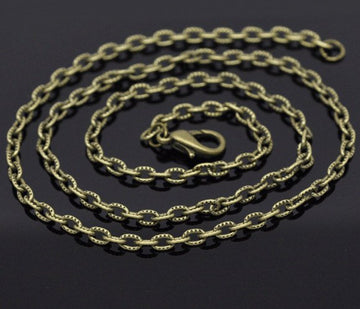 N077 - 12 pcs. Antique Bronze Textured Chain Link Necklaces 24" - (4.5 x 3mm Links) - Lobster Clasps - Claw Clasps