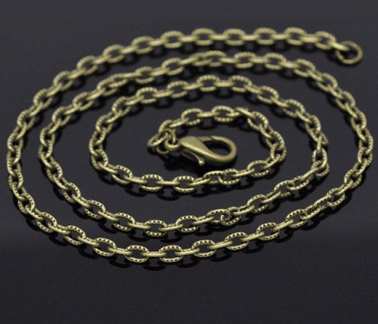 N077 - 12 pcs. Antique Bronze Textured Chain Link Necklaces 24" - (4.5 x 3mm Links) - Lobster Clasps - Claw Clasps
