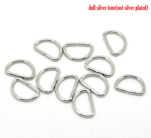 J044 - THICK 25 pcs Silver Tone Open Jump Rings - D Rings - 13mmx9mm - 15 Gauge (1.4mm Thick)