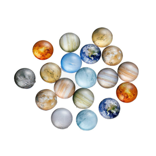 CA406 - 10 pcs Circle Planets Solar System Universe Glass Round Dome Seals Tiles Cabochons - 12mm