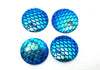 CA474 - 5 pcs Mermaid Fish Scales Resin Carved Embellishment Cabochons Blue Green - 25mm (1 in)