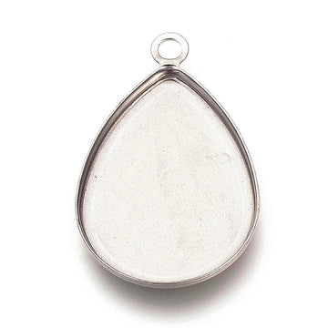 P656 - 10 pcs. 201 Stainless Steel Teardrop Bezel Cabochon Pendant Tags Trays - 25mm x 18mm Glue Pad - Setting - Tarnish Resistant