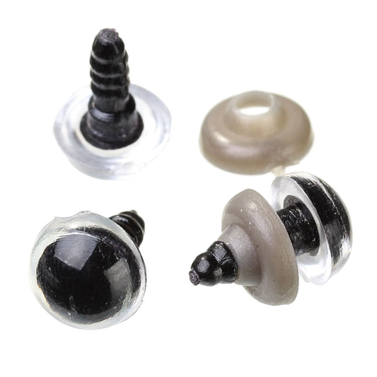 DO001 - 6 Sets (12 pieces) Black Safety Eyes and Backs for Doll and Toy Making - 9mm - 14x9mm - 14mm