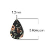 P884 - 10 pcs. Black and Brown Floral Faux Leather Dangle Charms Pendants - Teardrop - 56mm (2.2") - Double Sided - Great for Earrings, Necklaces or Dangles