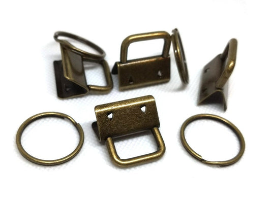 J268 - 20 pcs. Antique Bronze Key Fobs and Key Rings - 1" - Beautiful Purse Handbag Hardware - 1 inch - 10 Sets