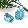 P732A - 4 pcs. Blue Floral Faux Leather Dangle Charms Pendants - Sparkle - Teardrop - 55mm (2.17") - Double Sided - Great for Earrings or Dangles!