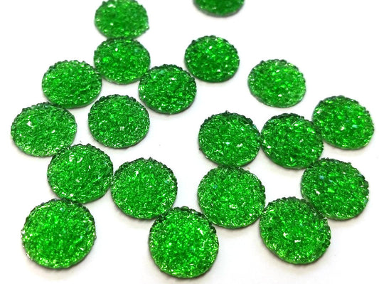 CA893 - 10 pcs Druzy Resin Embellishment Cabochons Green - 12mm - Dome Circle