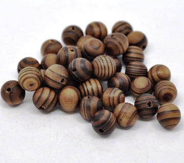 BD305 - 100 pcs Brown Coffee striped Wooden Round Spacer Beads - 11mm-12mm
