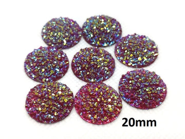 CA649 - 10 pcs Druzy Resin Embellishment Cabochons Ruby Red Multicolor - 20mm - Dome Style