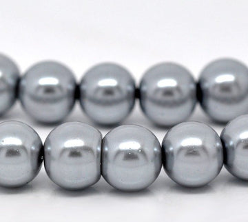 BD093 - 10mm Silver Grey Gray Glass Pearl Imitation Round Beads - 16 inch strand