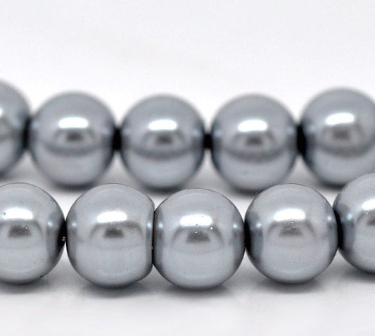 BD093 - 10mm Silver Grey Gray Glass Pearl Imitation Round Beads - 16 inch strand