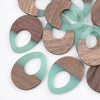 P1097 - 4 pcs. Teal Clear Resin and Wood Teardrop Flat Pendant - 38mm x 28mm - (1.5" x 1.1") - LARGE - Great for Earrings and Necklaces!
