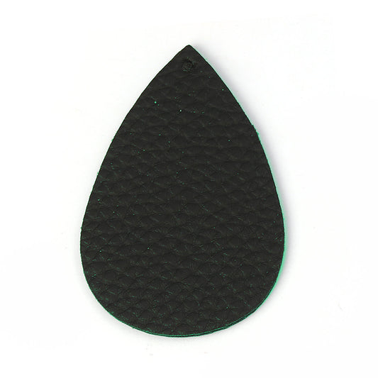 P588 - 10 pcs. Dark Green Faux Leather Dangle Charms Pendants - Teardrop - 56mm (2.2") - Great for Light Earrings or Dangles! Double-Sided