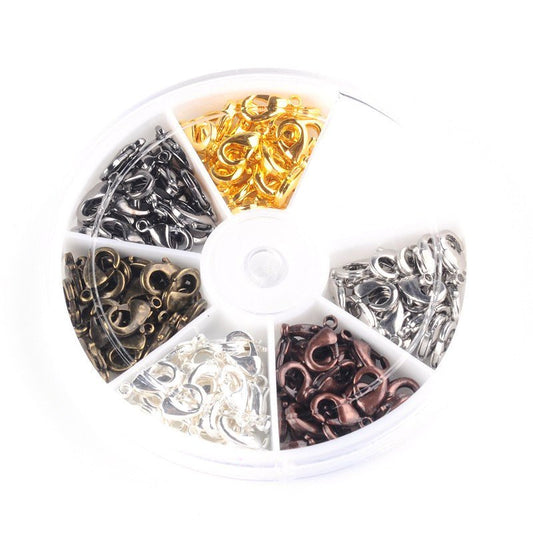 CL140 - 120 pcs. Assortment Box of Lobster Clasps - 12mm x 7mm - 6 Colors! - Hole: 1mm - Claw Clasps!