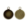 P461 - 10 pcs. Antique Bronze Circle Round Bezel Cabochon Pendant Tags Trays - 12mm Glue Pad - 18x14mm - Single Loop