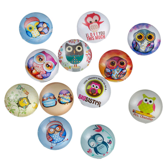CA475 - 10 pcs Circle Owl Owls Glass Round Dome Seals Tiles Cabochons - 25mm (1 inch) - Assortment - Mix of Designs - Colorful!