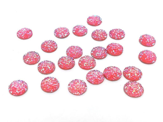 CA105 - 10 pcs Druzy Resin Embellishment Cabochons Bubblegum Pink Multicolor - 12mm (1/2 in) - Dome Circle