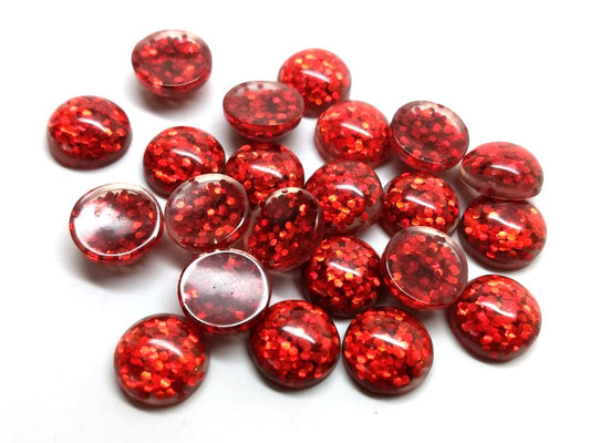CA219 - 10 pcs Druzy Resin Embellishment Cabochons - 12mm - Glitter Style - Red - Solid