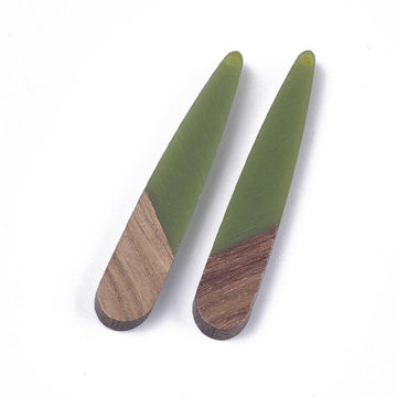 MP0024 - 4 pcs. Green Resin and Wood Teardrop Flat Pendant - 44mm x 8mm - (1.73" x 0.32") - Great for Earrings and Necklaces!