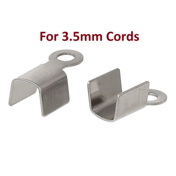 CR039 - 100 pcs. 304 Stainless Steel Bracelet and Necklace End Tips Caps with Loop - 9mm x 5mm - For 3.5mm Cords - Silver Tone - Tarnish Resistant!