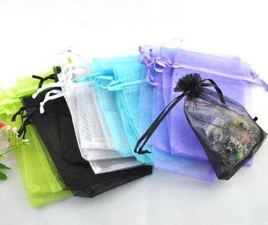 S024 - 100 Colorful Organza Bags - 12cm x 10cm (4.72 in x 3.97 in) - Assortment - Solid Pattern!