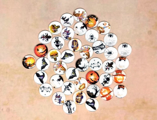 CA806 - 40 pcs. Assortment of Circle Halloween Glass Round Dome Seals Tiles Cabochons - 12mm - Set 1