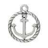 P299 - 10 pcs. Antique Silver Anchor with Rope and Circle Frame Charm Pendants - 19mm X 16mm