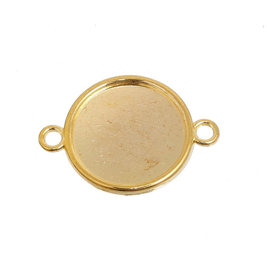P435 - 10 pcs. Gold Plated Circle Round Bezel Cabochon Cameo Connector Tags Trays - 20mm Glue Pad - High Quality!