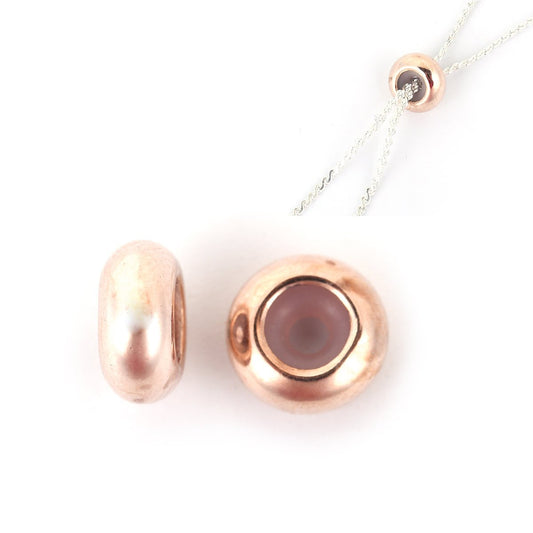BD363 - 5 pcs Rose Gold Plated Smooth Slider Spacer Stoppers with Rubber - 8mm x 4mm - Hole Size: 2mm