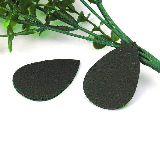 P588 - 10 pcs. Dark Green Faux Leather Dangle Charms Pendants - Teardrop - 56mm (2.2") - Great for Light Earrings or Dangles! Double-Sided