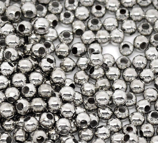 BD116 - 250 pcs Silver Tone Alloy Smooth Ball Spacer Beads- 3mm