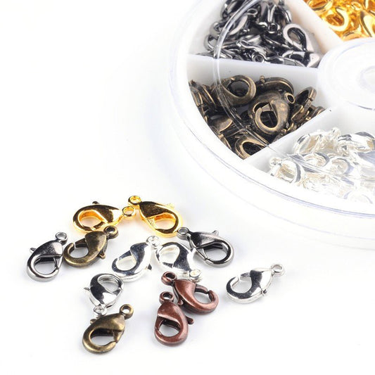 CL140 - 120 pcs. Assortment Box of Lobster Clasps - 12mm x 7mm - 6 Colors! - Hole: 1mm - Claw Clasps!