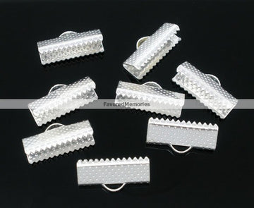 CR017 - 100 pcs. Silver Plated Textured Ribbon Crimp End Caps - 16x7.5mm