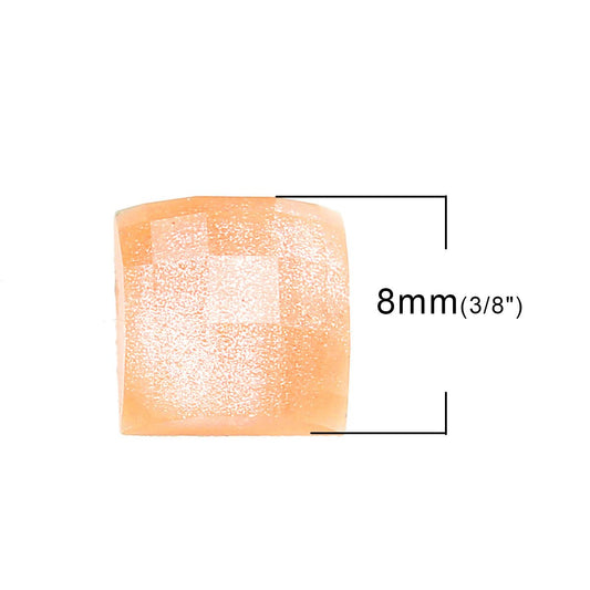 CA025 - 10 pcs Resin Embellishment Cabochons Coral - 8mm x 8mm (3/8 x 3/8 inch) - Square - Faceted