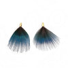 P767 - 5 pcs Peacock Black and Blue Dangle Charms Pendants - Feather - Gold Crimps - 40mm (1.6") - Great for Large Earrings, Necklaces or Dangles