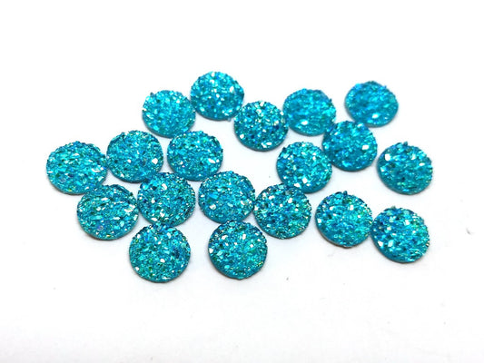 CA166 - 10 pcs Druzy Resin Embellishment Cabochons Blue Aqua - 10mm - Dome Circle
